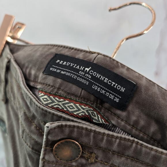 Peruvian Connection Pants Womens 6 X 30 Brown Skinny High Rise Moto Cotton - Picture 3 of 12